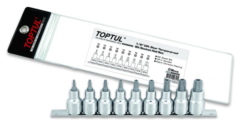 TOOL SETS Socket set TORX TAMPER, 1/2", Size: T20H, T25H, T27H, T30H, T40H, T45H, T50H, T55H, T60H; 9pcs  Art. GAAG0904