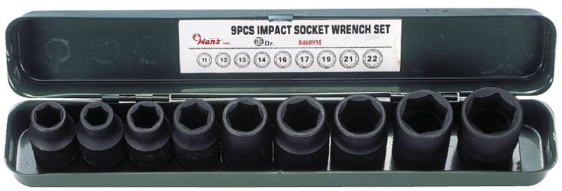 TOOL SETS Socket set 6 angled 1/2", Size: 11, 12, 13, 14, 16, 17, 19, 21, 22 mm; 9 pcs  Art. 84609M