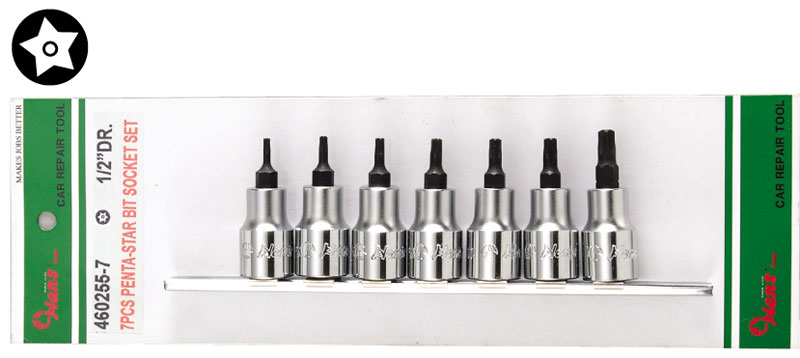 TOOL SETS Socket set E-Torx, 1/2", Size: TS10, TS15, TS20, TS25, TS27, TS30, TS40, 7pcs  Art. 4602557