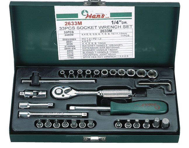 TOOL SETS Socket and screwdriver set 1/4", 33 pcs  Art. 2633M