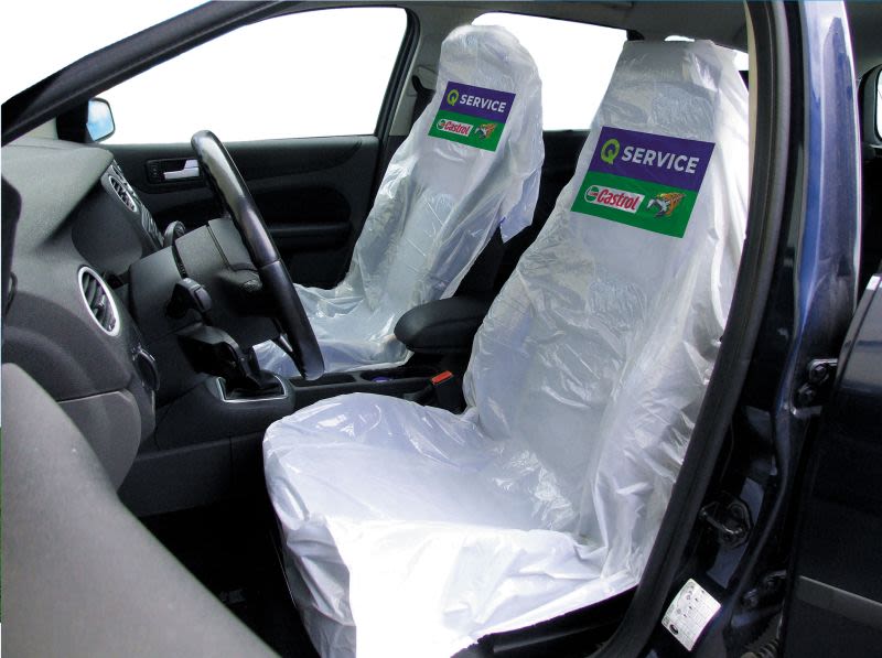 Seat and other protections for repair shops Seat cover 250 pcs/roll Castrol logo  Art. QS173