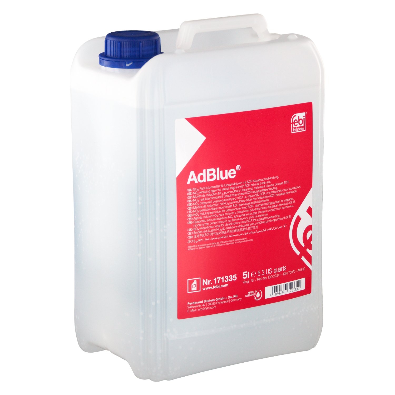 AD BLUE Urea agent, ADBLUE 5L (Note, the brand may be different from Febi)  Art. 171335
