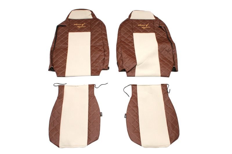 Seat covers Seat cover Eco-leather / velor, White - brown, IVECO STRALIS I, STRALIS II 01.13-  Art. FCOREFX17BROWNCHAMP