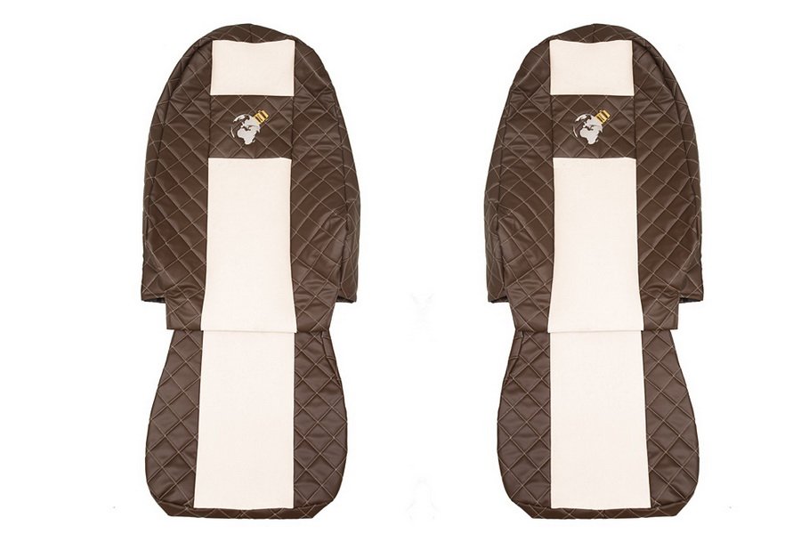 Seat covers Seat cover Eco-leather / velor, White - brown, VOLVO FH16 II 03.14-  Art. FCOREFX14BROWNCHAMP