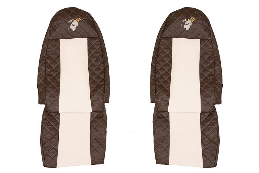 Seat covers Seat cover Eco-leather / velor, White - brown, VOLVO FH, FH II, FH16, FH16 II, FM 01.03-  Art. FCOREFX01BROWNCHAMP