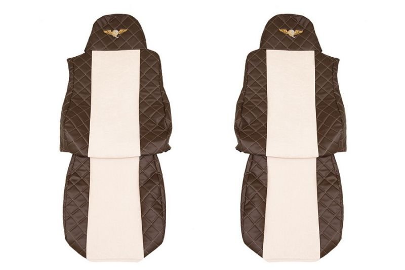 Seat covers Seat cover Eco-leather / velor, White - brown, DAF 95 XF, CF 65, CF 75, CF 85, LF 45, LF 55, XF 105, XF 95 01.97-  Art. FCOREFX04BROWNCHAMP