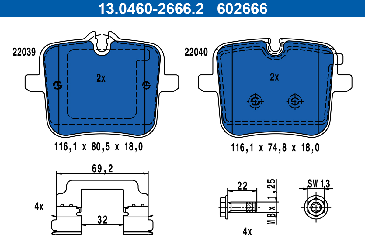 Brake Pad Set, disc brake  Art. 13046026662