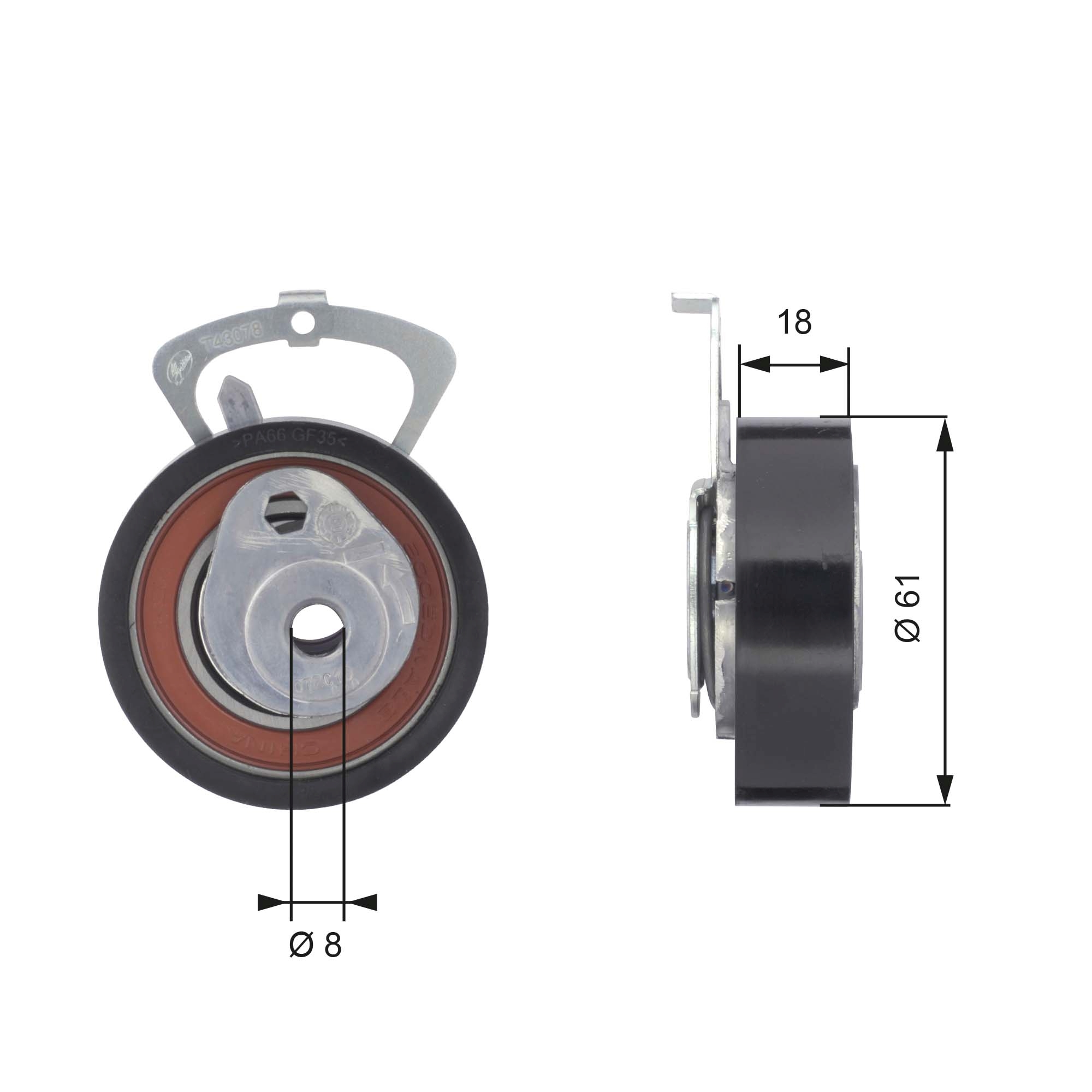 Tensioner Pulley, timing belt (Front axle, left)  Art. T43078