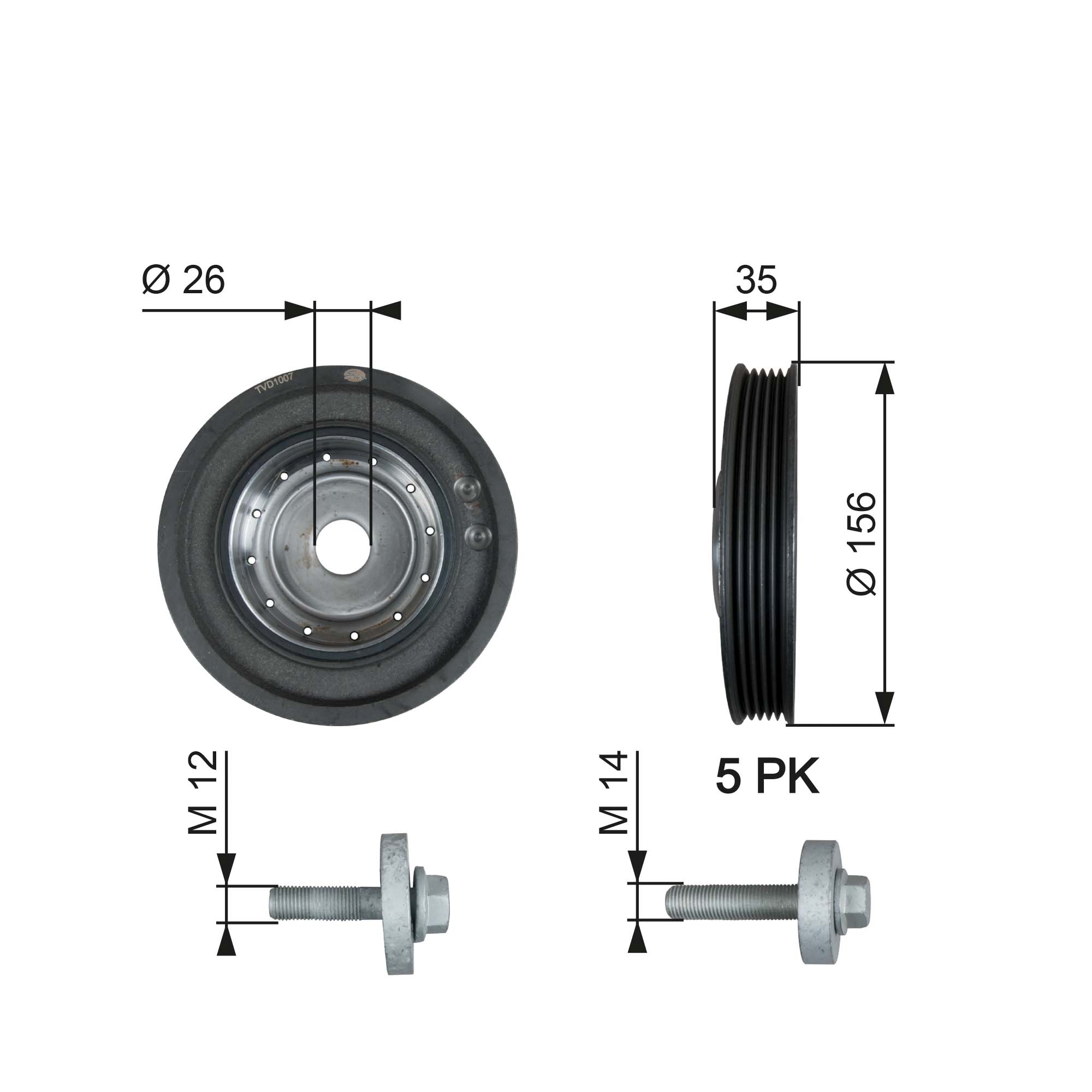 Belt Pulley, crankshaft (Engine side)  Art. TVD1007A