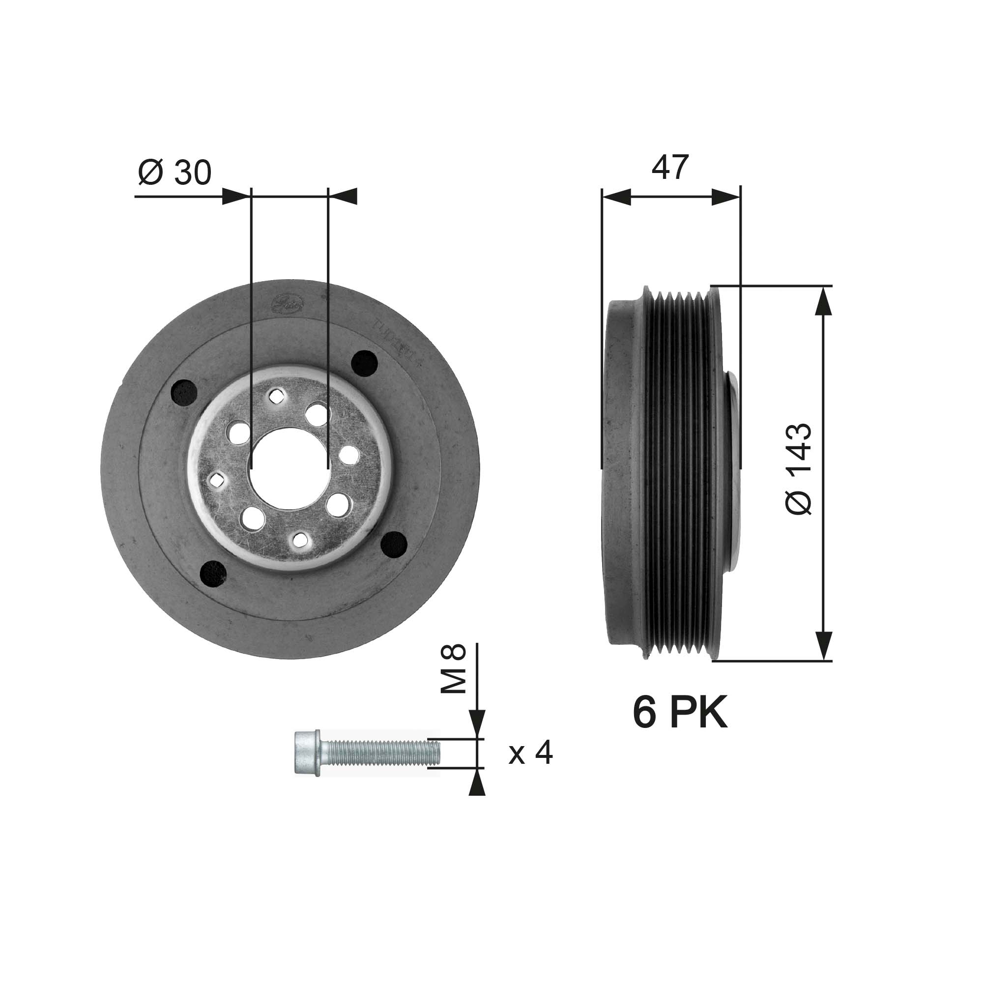 Belt Pulley, crankshaft (Front axle)  Art. TVD1014A