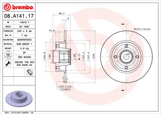 Brake Disc (Rear axle, Right, Rear axle, Left, Right, Left)  Art. 08A14117