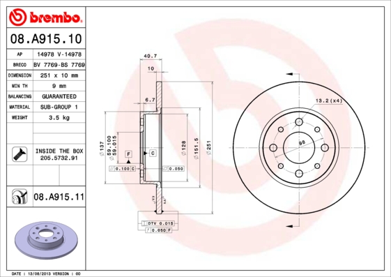 Brake Disc (Rear axle)  Art. 08A91511