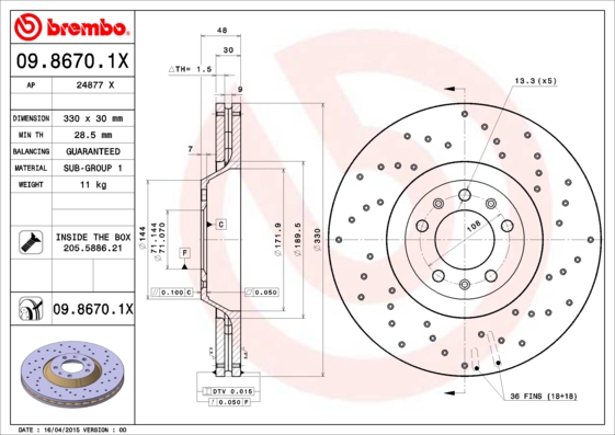 Brake Disc (Front axle)  Art. 0986701X