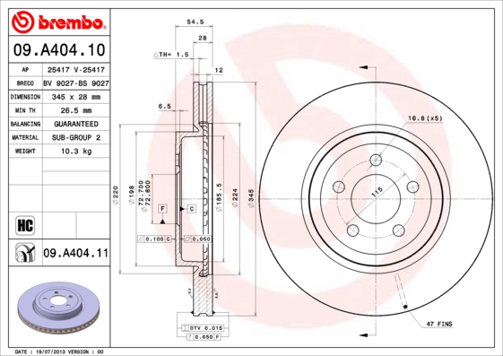 Brake Disc (Front axle)  Art. 09A40411