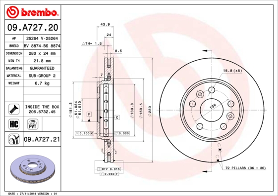 Brake Disc (Front axle)  Art. 09A72721