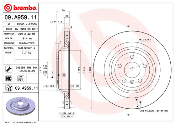 Brake Disc (Ventilated)  Art. 09A95911