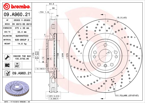 Brake Disc (Ventilated)  Art. 09A96021