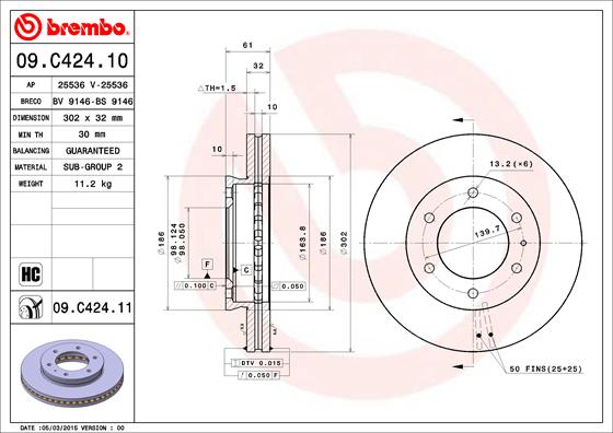 Brake Disc (Ventilated, inside)  Art. 09C42411