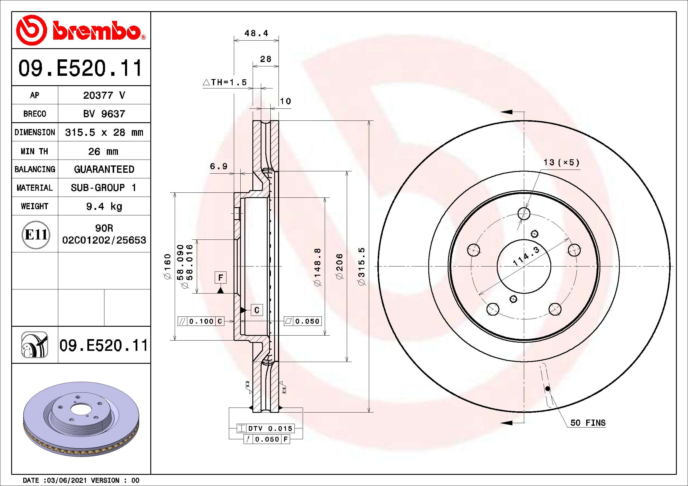 Brake Disc  Art. 09E52011