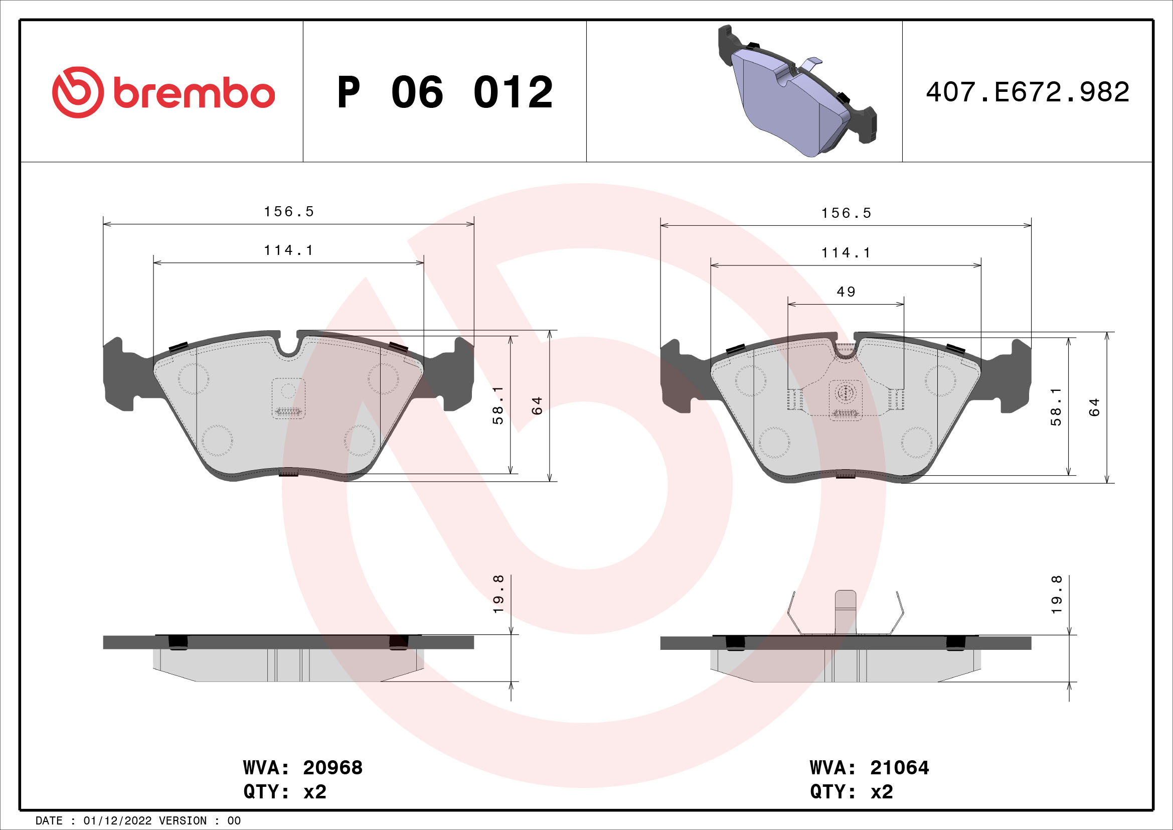 Brake Pad Set, disc brake (Front axle)  Art. P06012