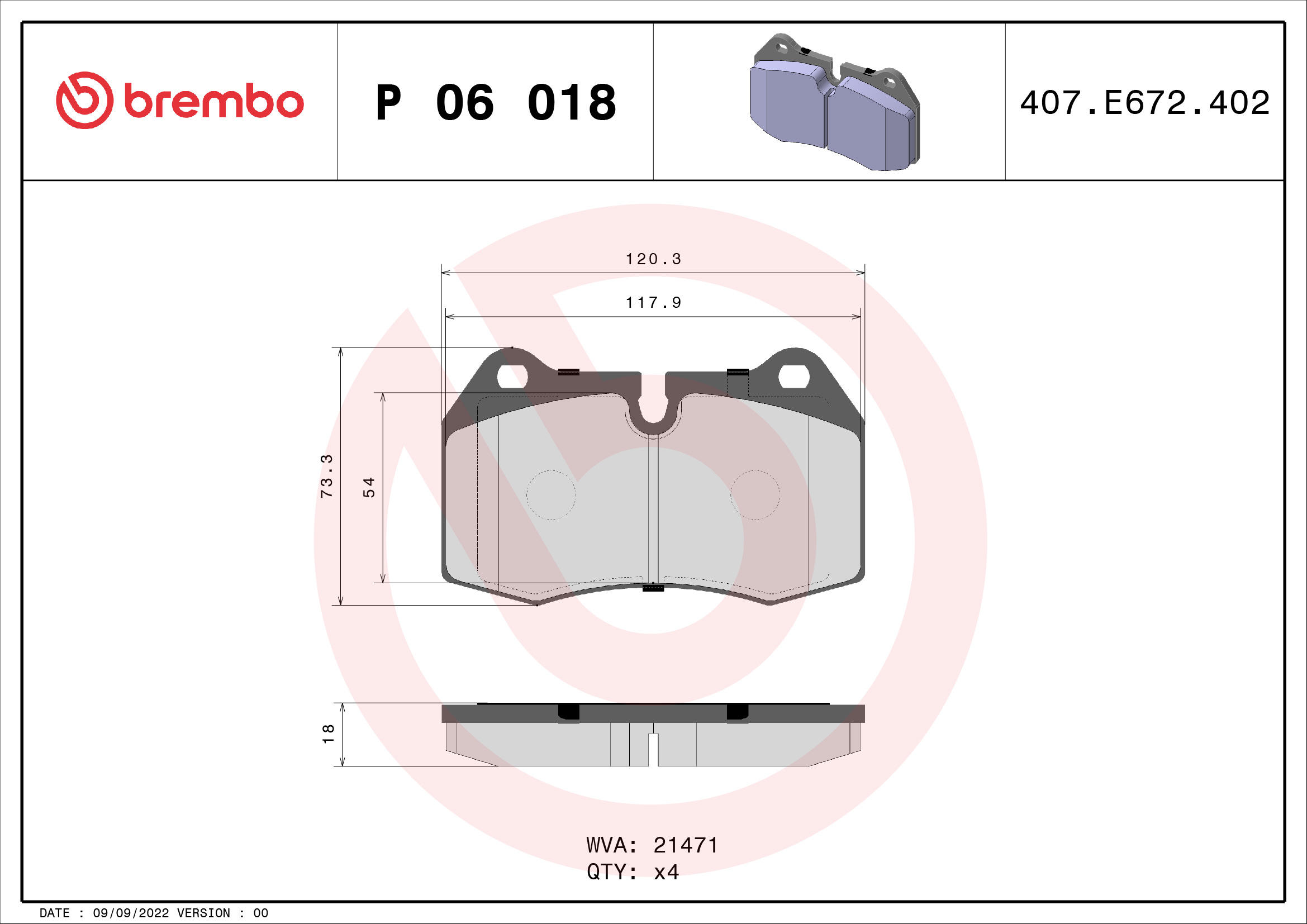 Brake Pad Set, disc brake (Front axle)  Art. P06018