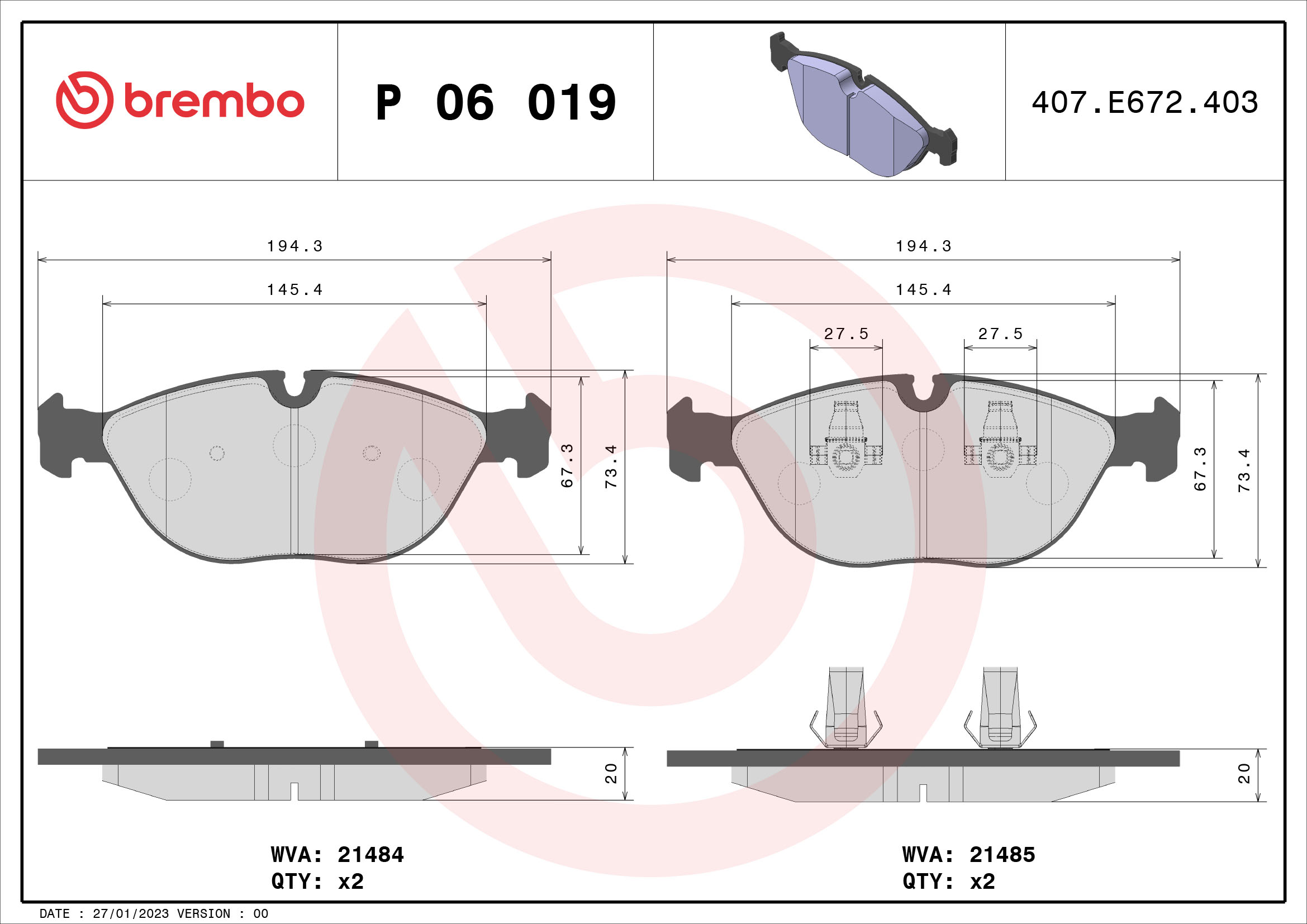 Brake Pad Set, disc brake (Front axle)  Art. P06019