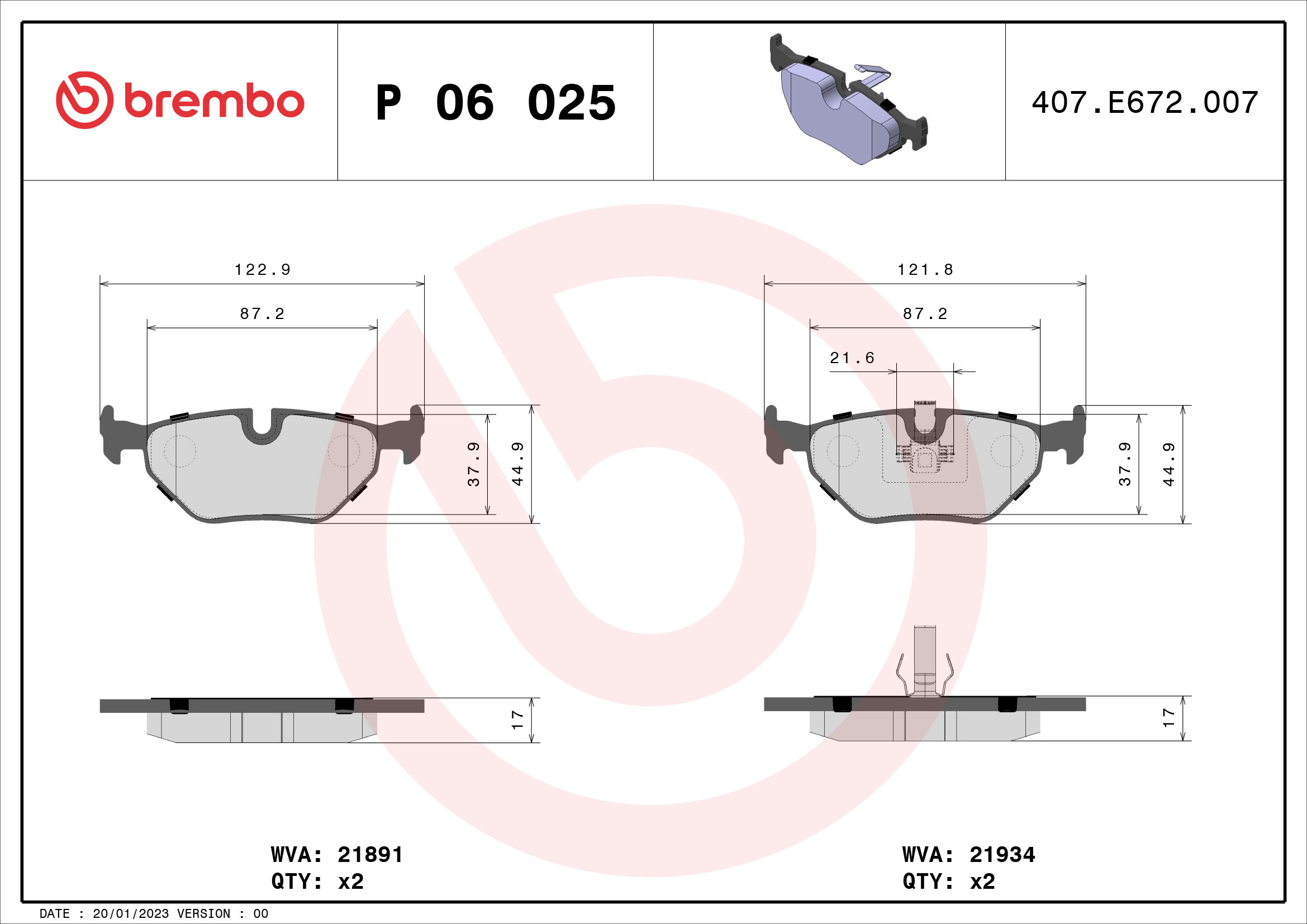 Brake Pad Set, disc brake (Rear axle)  Art. P06025