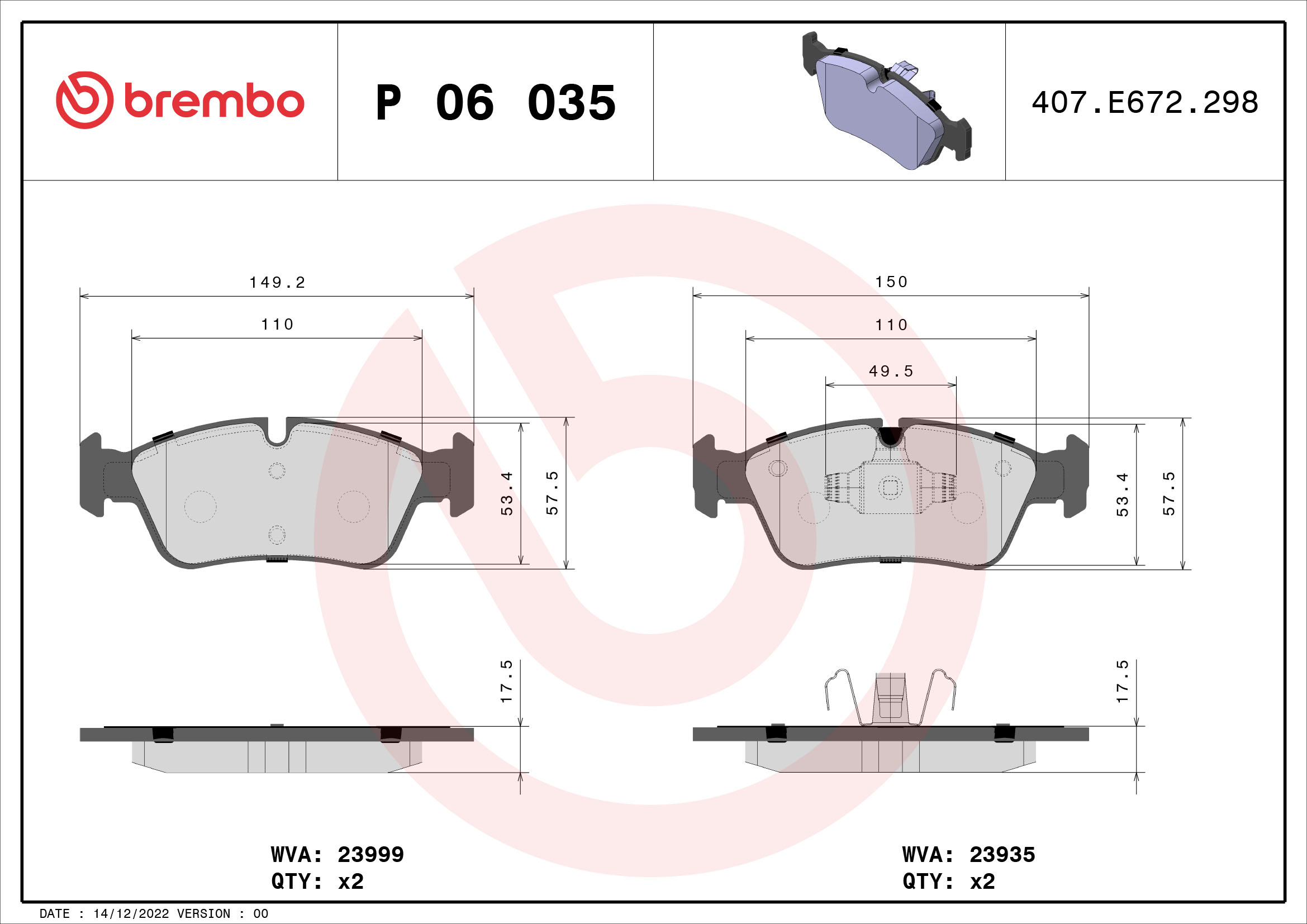 Brake Pad Set, disc brake (Front axle)  Art. P06035