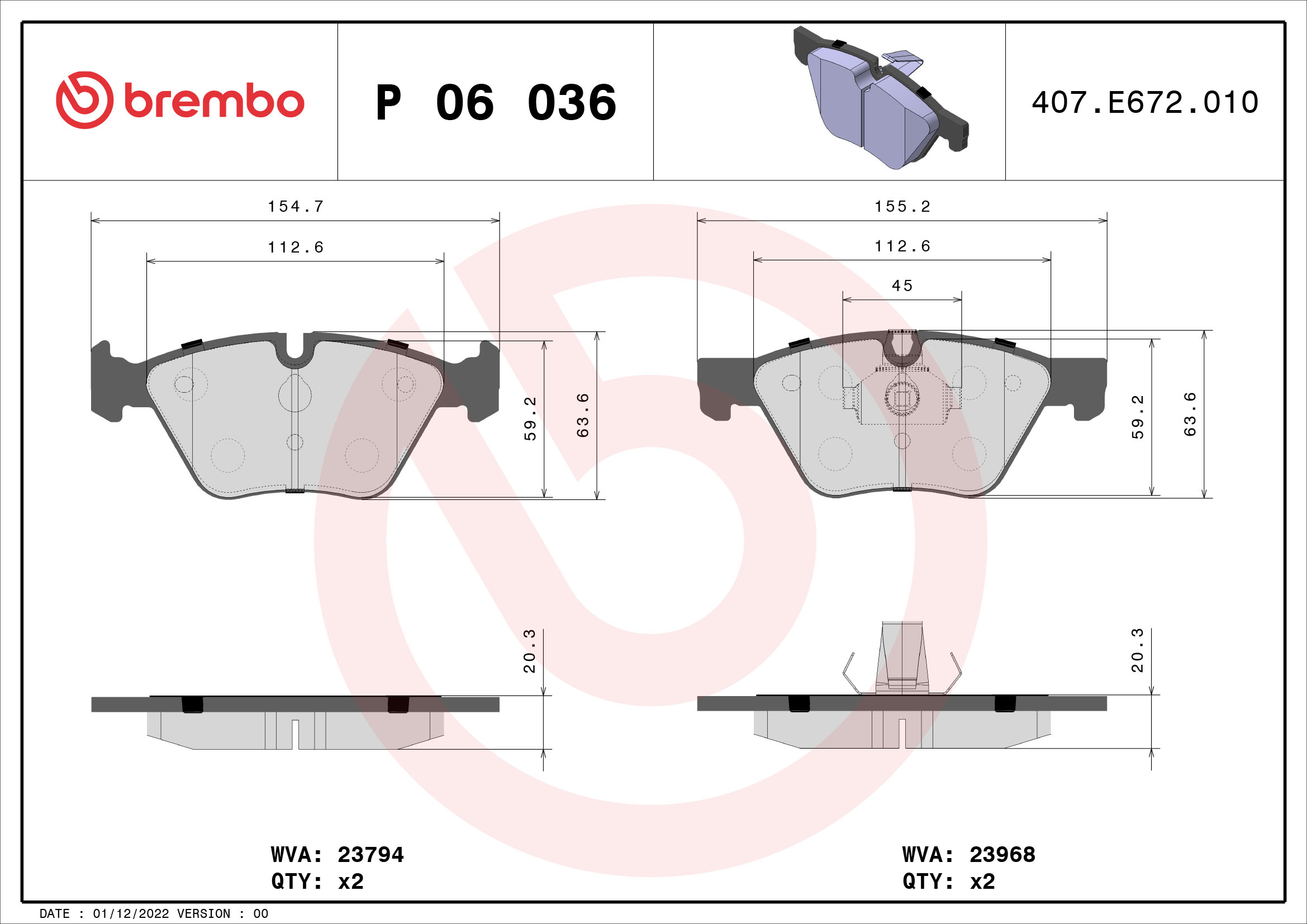 Brake Pad Set, disc brake (Front axle)  Art. P06036