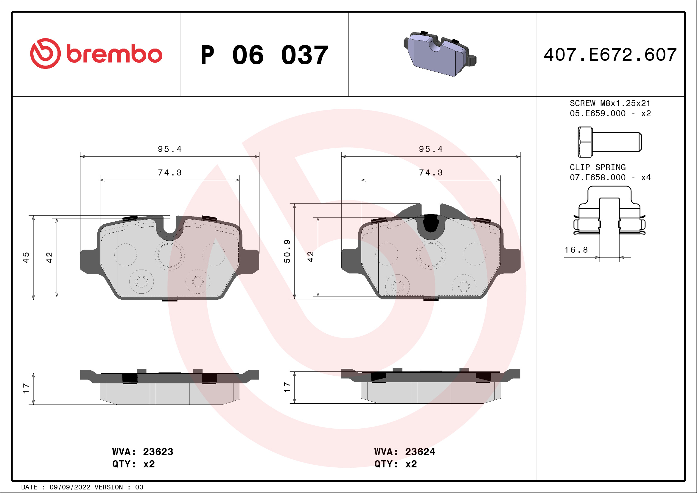 Brake Pad Set, disc brake (Rear axle)  Art. P06037