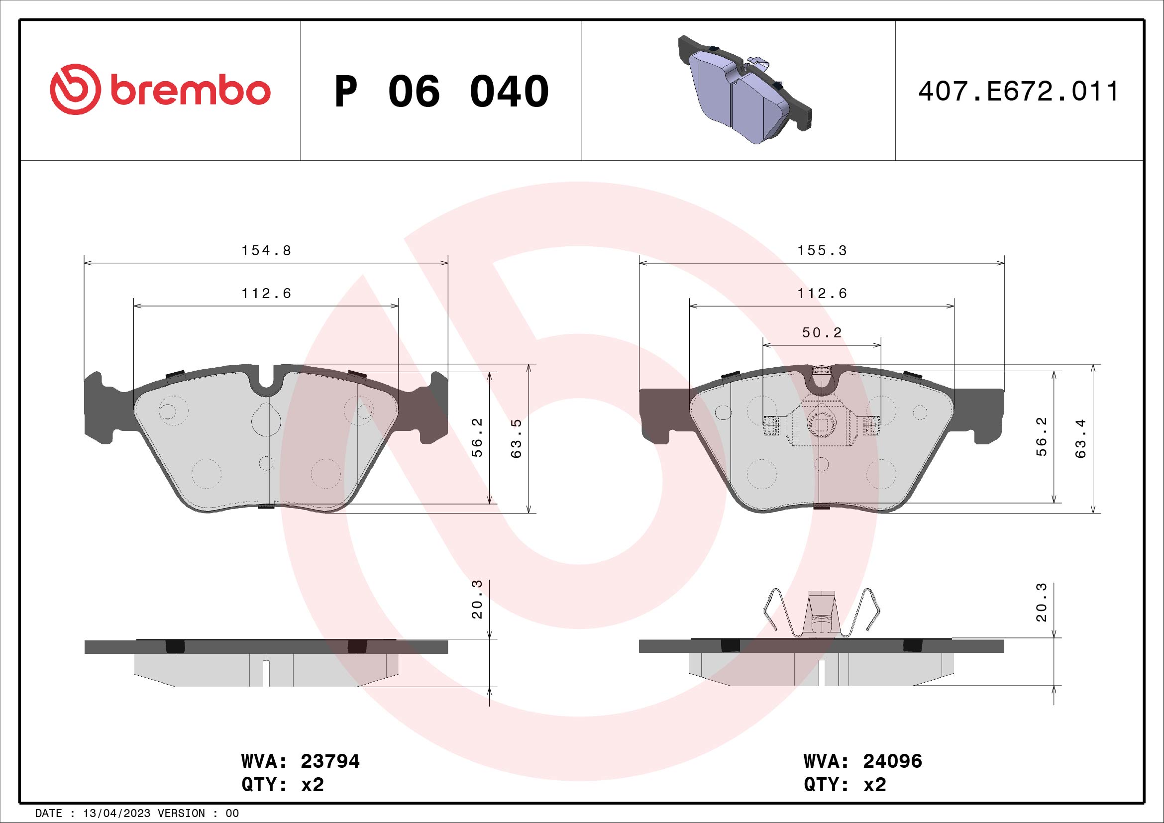 Brake Pad Set, disc brake (Front axle)  Art. P06040