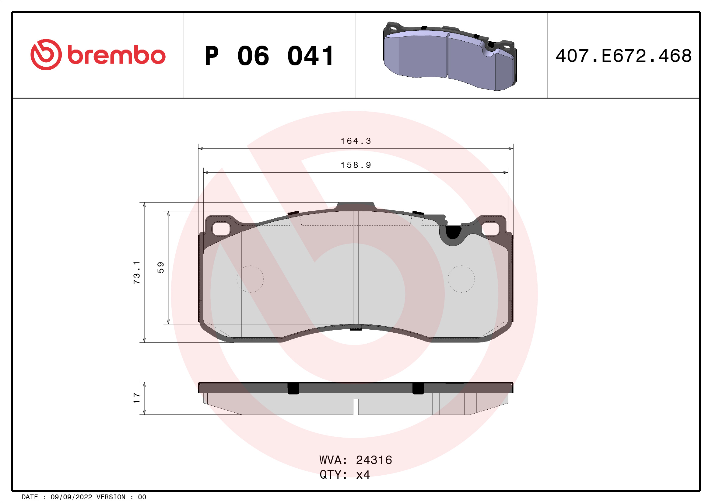 Brake Pad Set, disc brake (Front axle)  Art. P06041