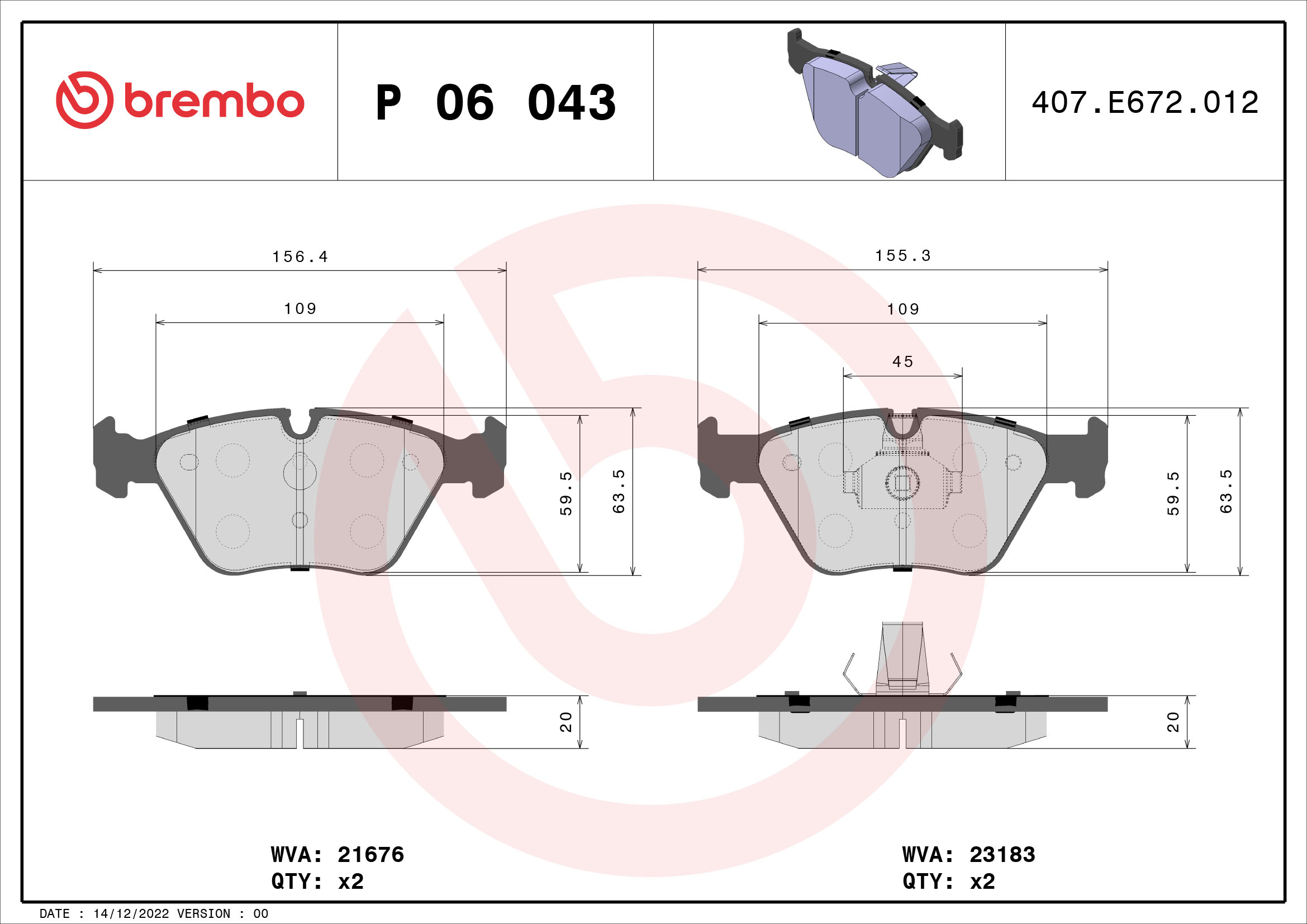 Brake Pad Set, disc brake (Front axle)  Art. P06043