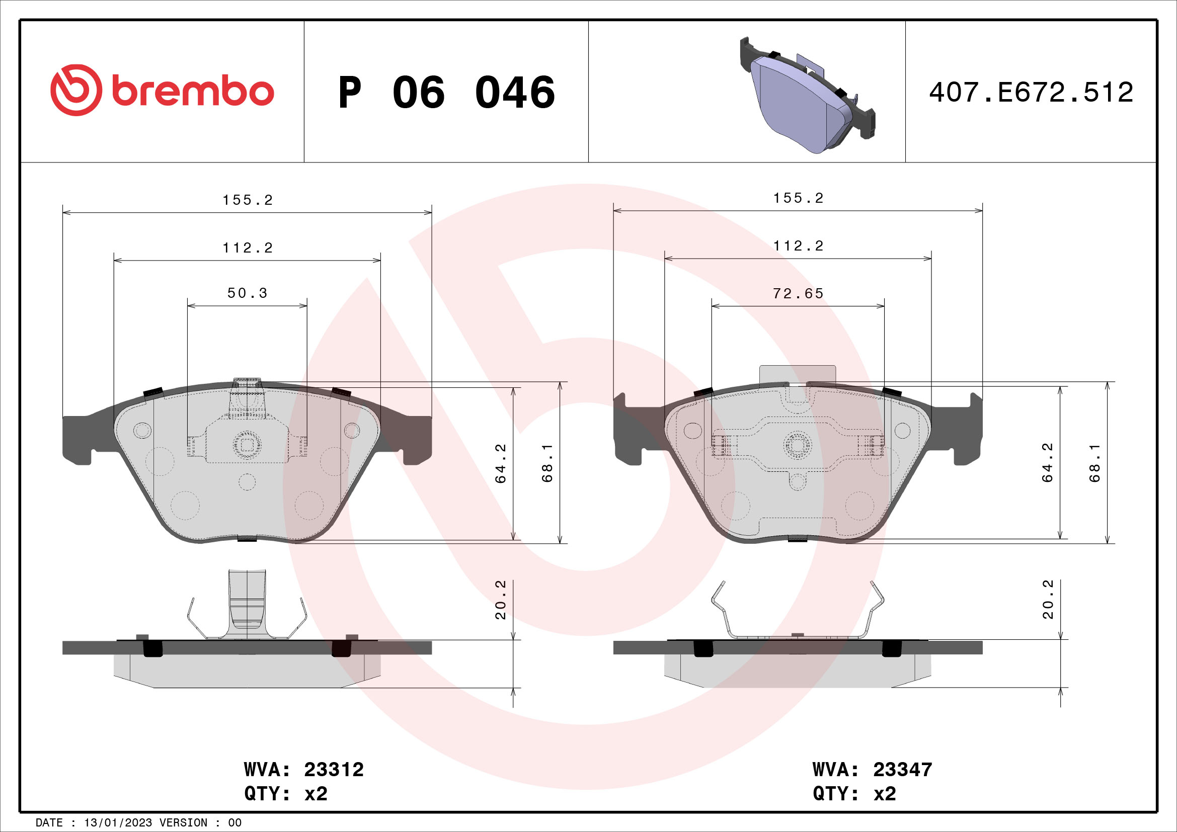 Brake Pad Set, disc brake (Front axle)  Art. P06046