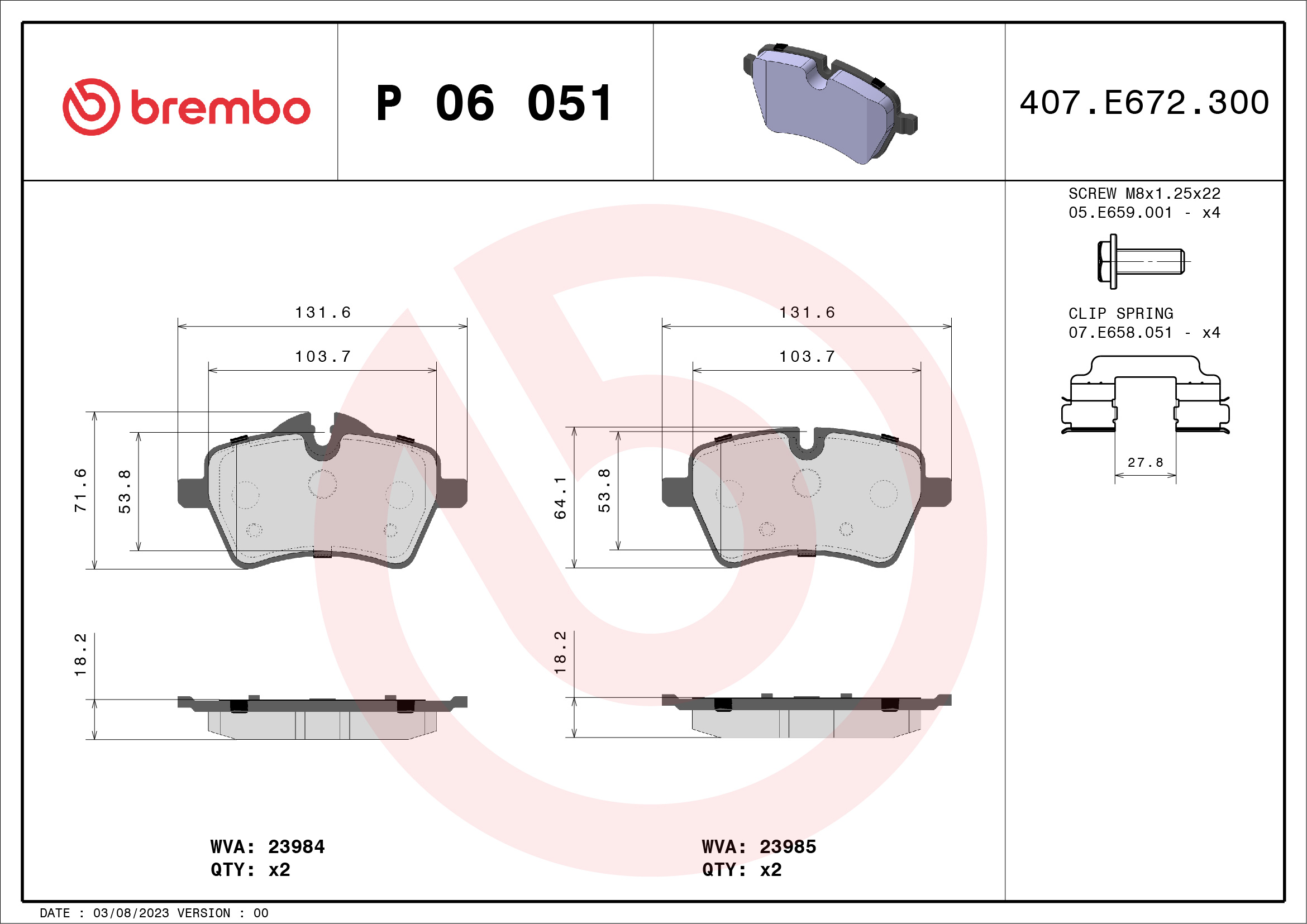 Brake Pad Set, disc brake (Front axle)  Art. P06051