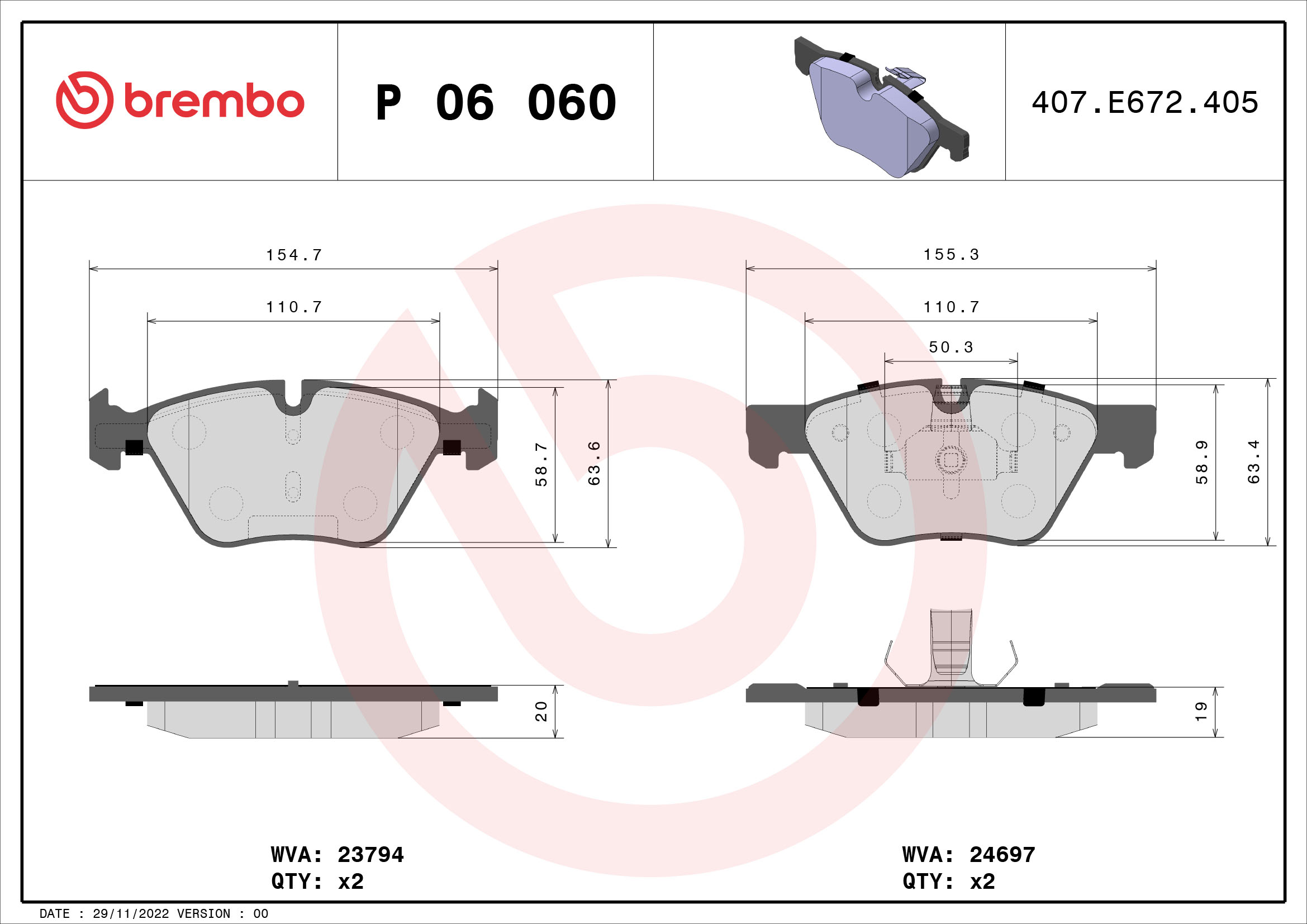 Brake Pad Set, disc brake (Front axle)  Art. P06060