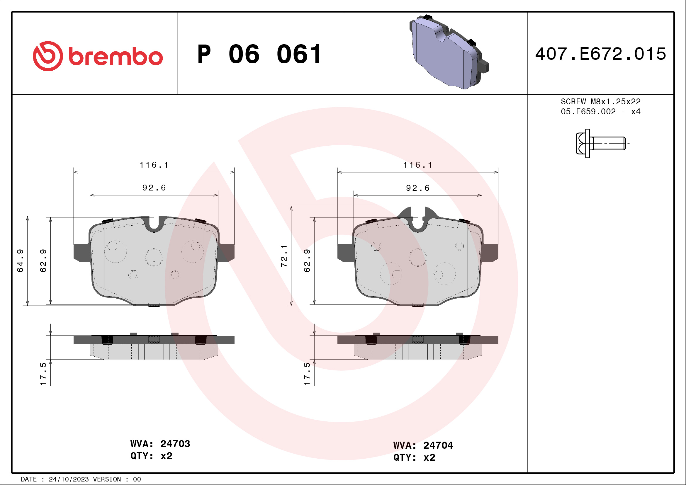 Brake Pad Set, disc brake (Rear axle)  Art. P06061