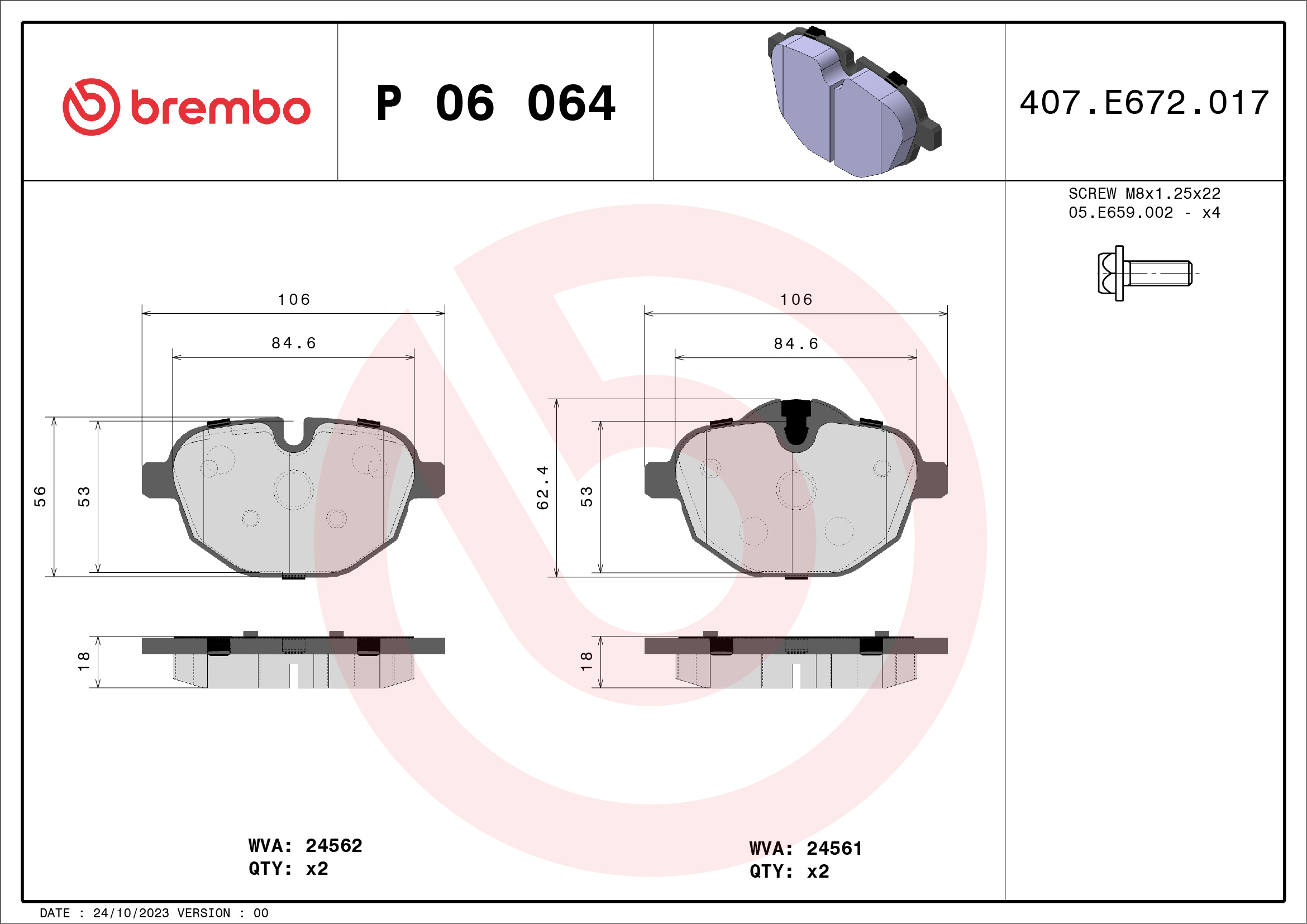 Brake Pad Set, disc brake (Rear axle)  Art. P06064