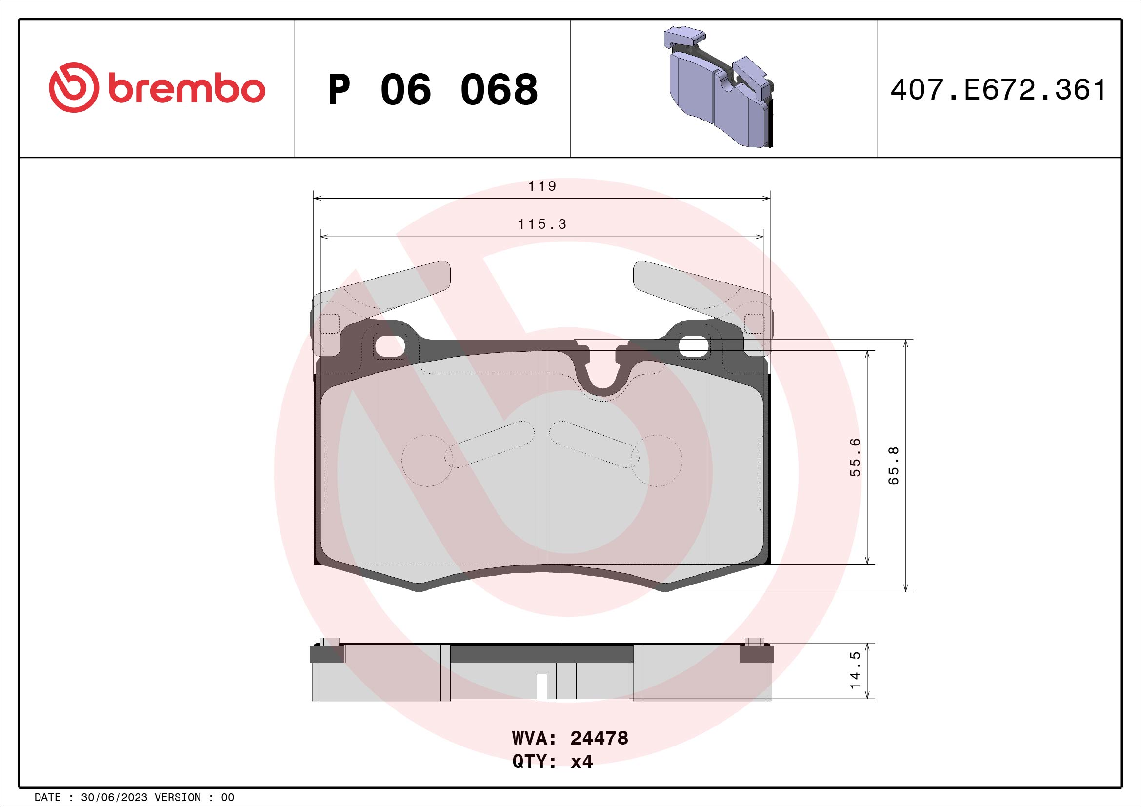 Brake Pad Set, disc brake (Front axle)  Art. P06068