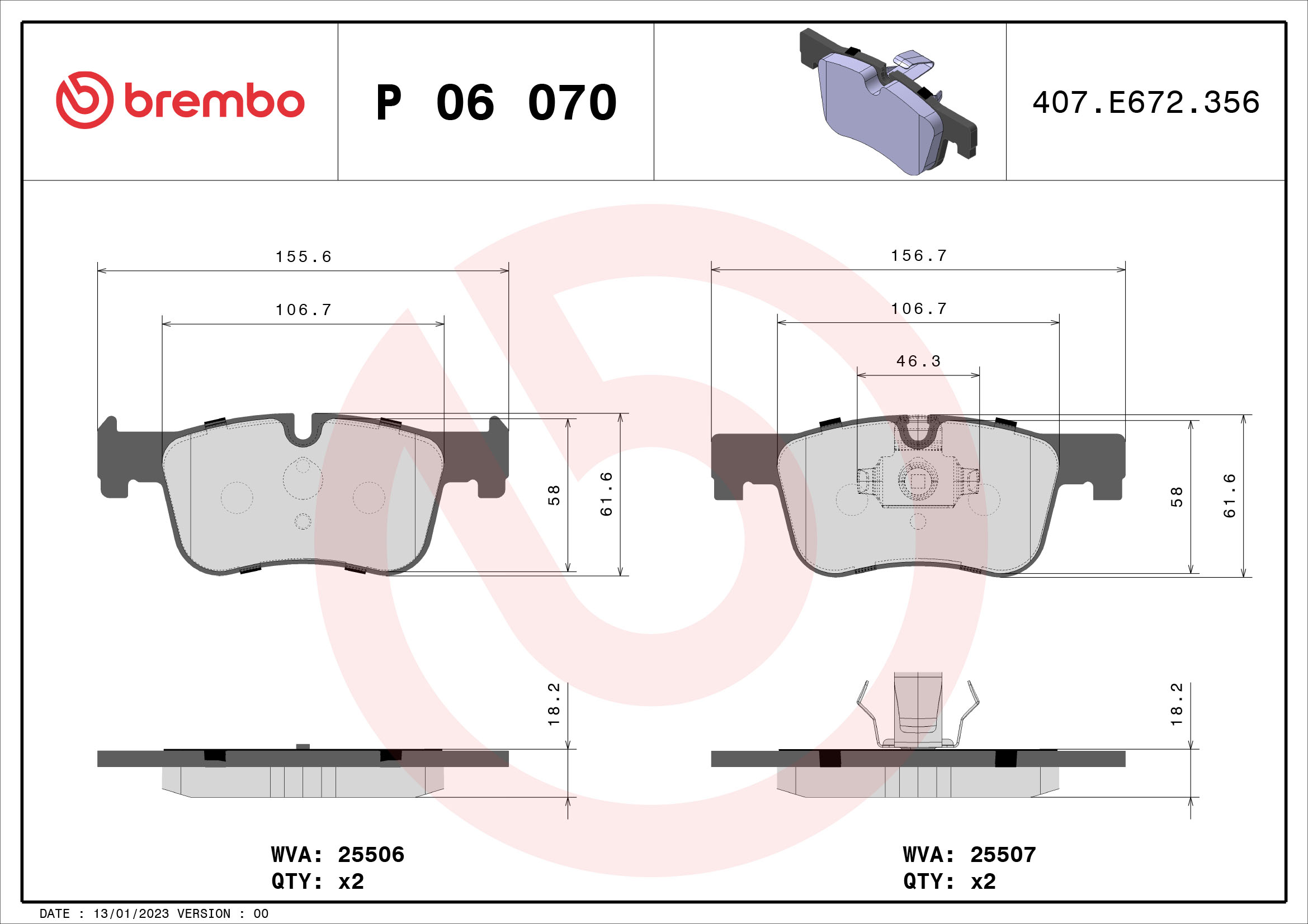 Brake Pad Set, disc brake (Front axle)  Art. P06070