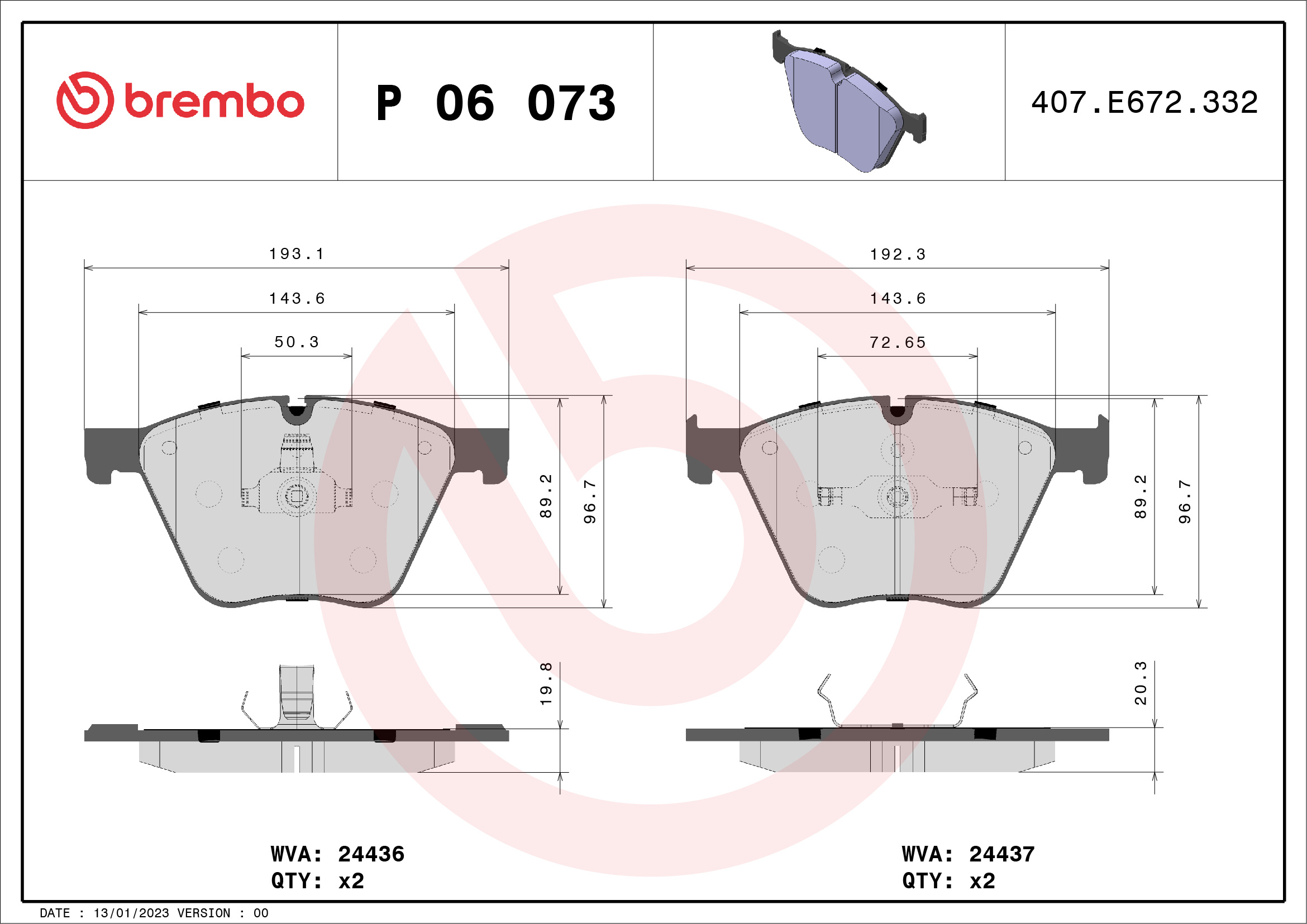 Brake Pad Set, disc brake (Front axle)  Art. P06073