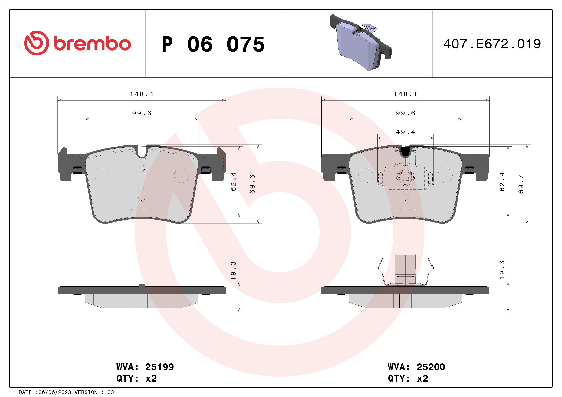 Brake Pad Set, disc brake (Front axle)  Art. P06075