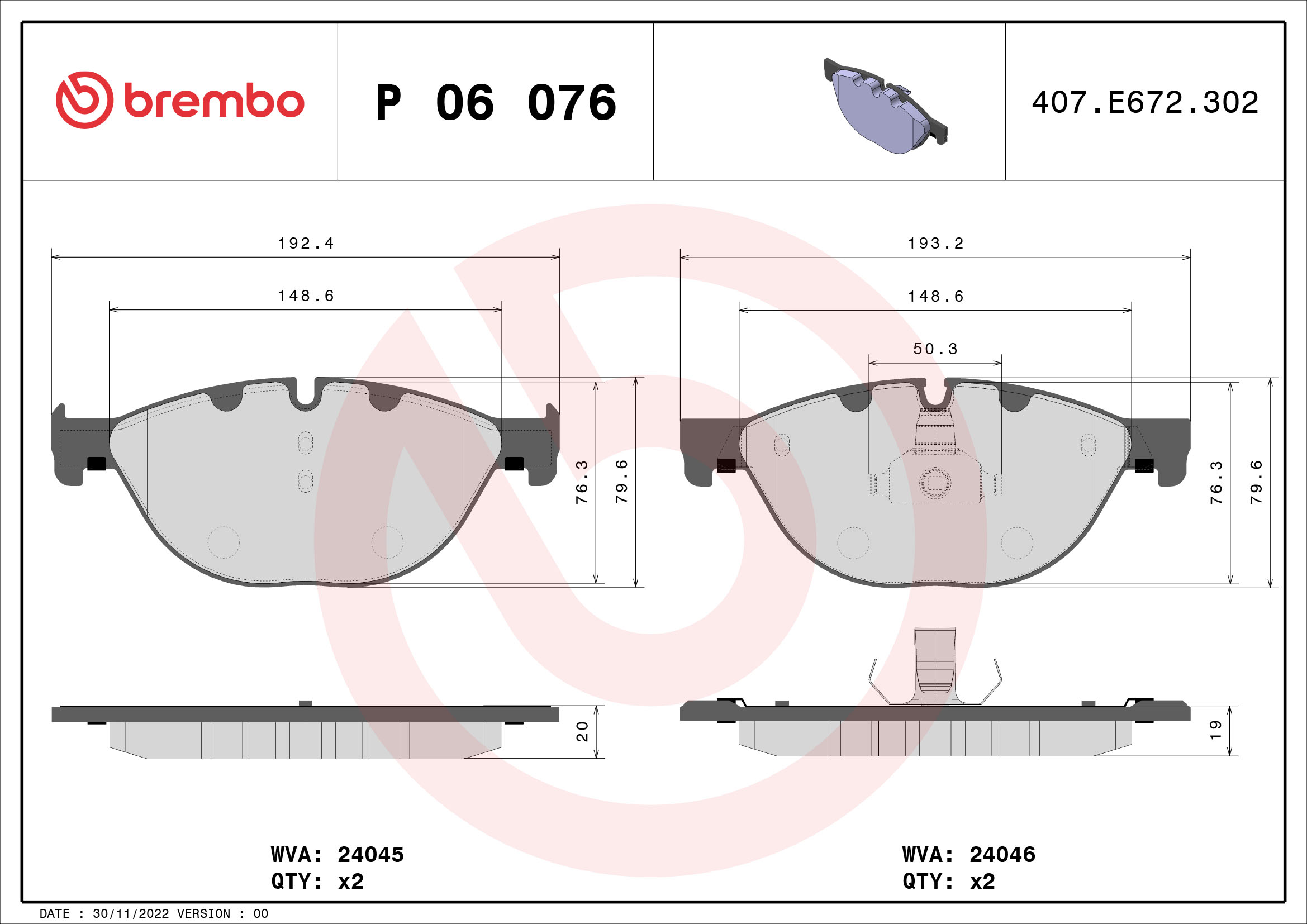 Brake Pad Set, disc brake (Rear axle)  Art. P06076