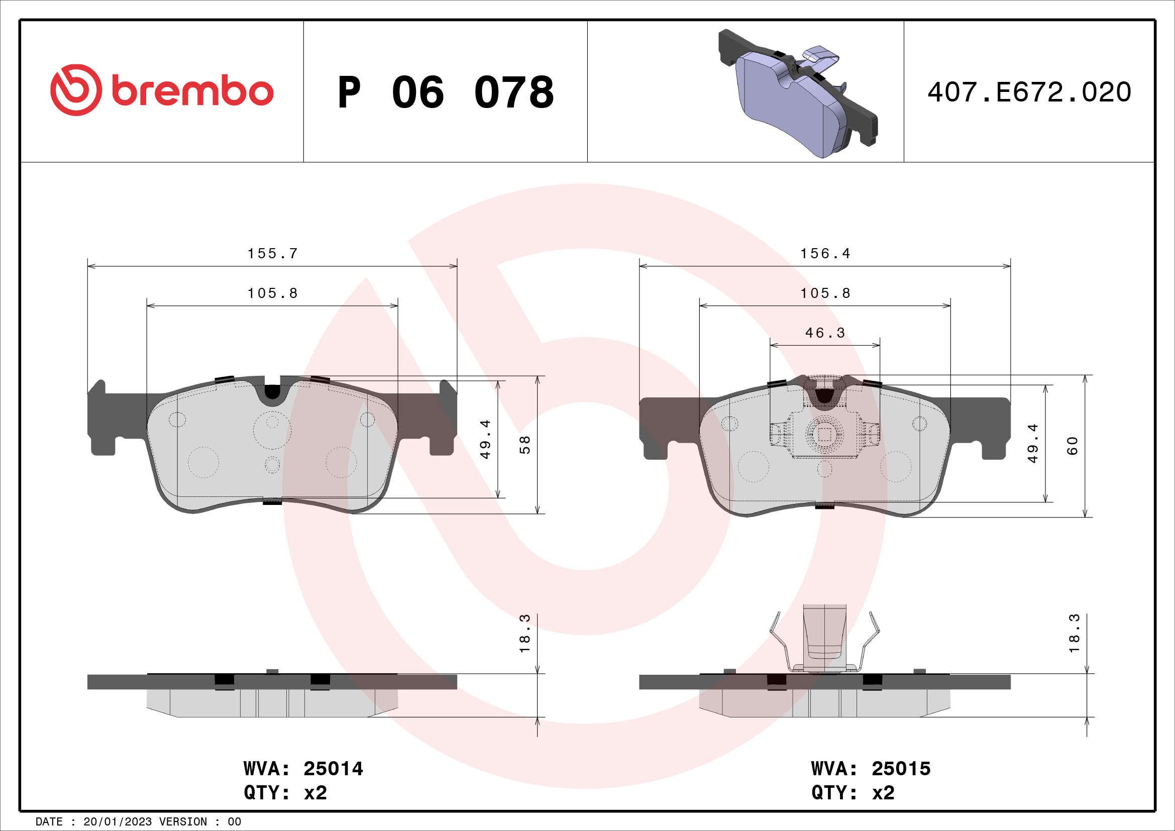 Brake Pad Set, disc brake (Front axle)  Art. P06078