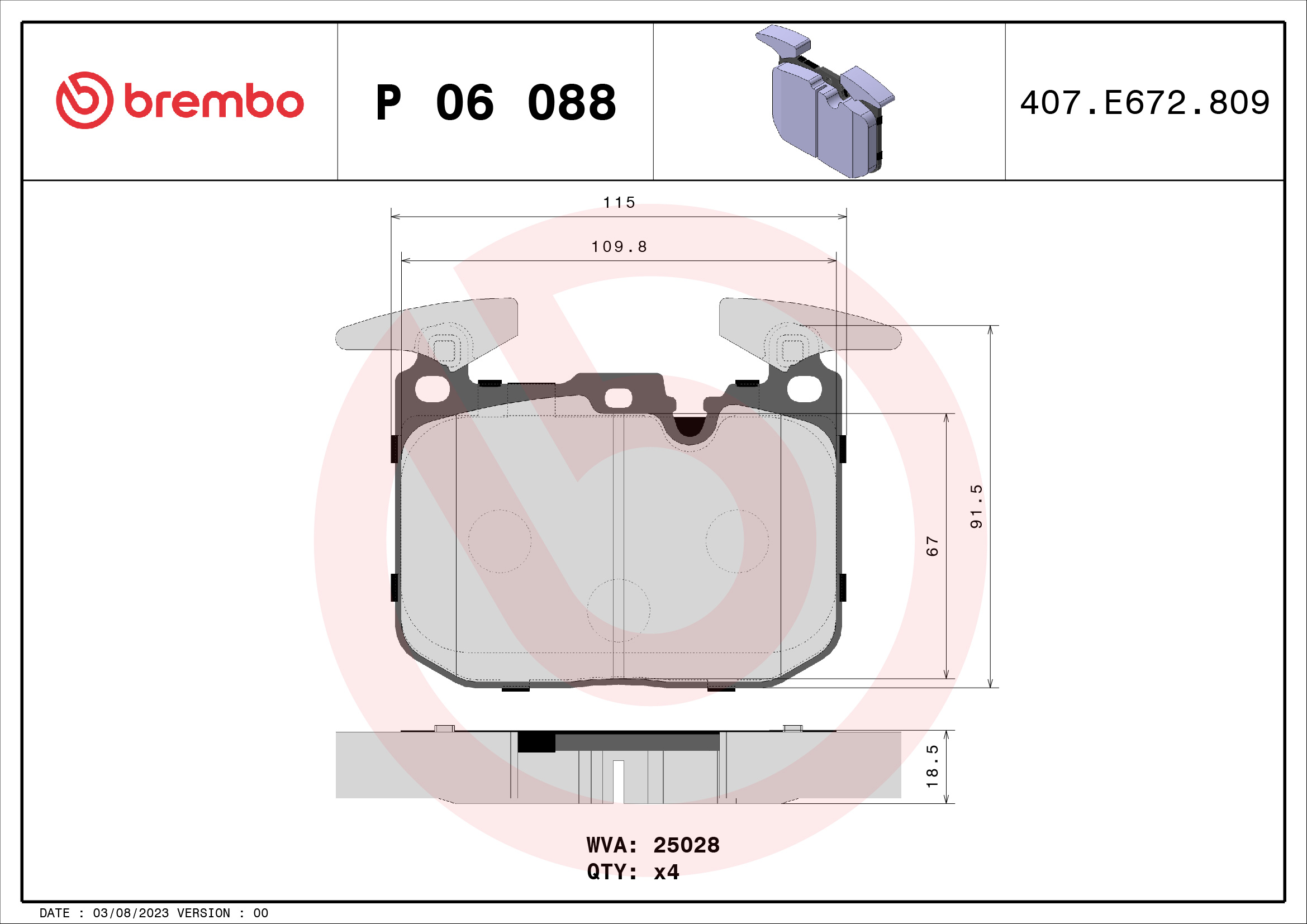 Brake Pad Set, disc brake (Front axle)  Art. P06088