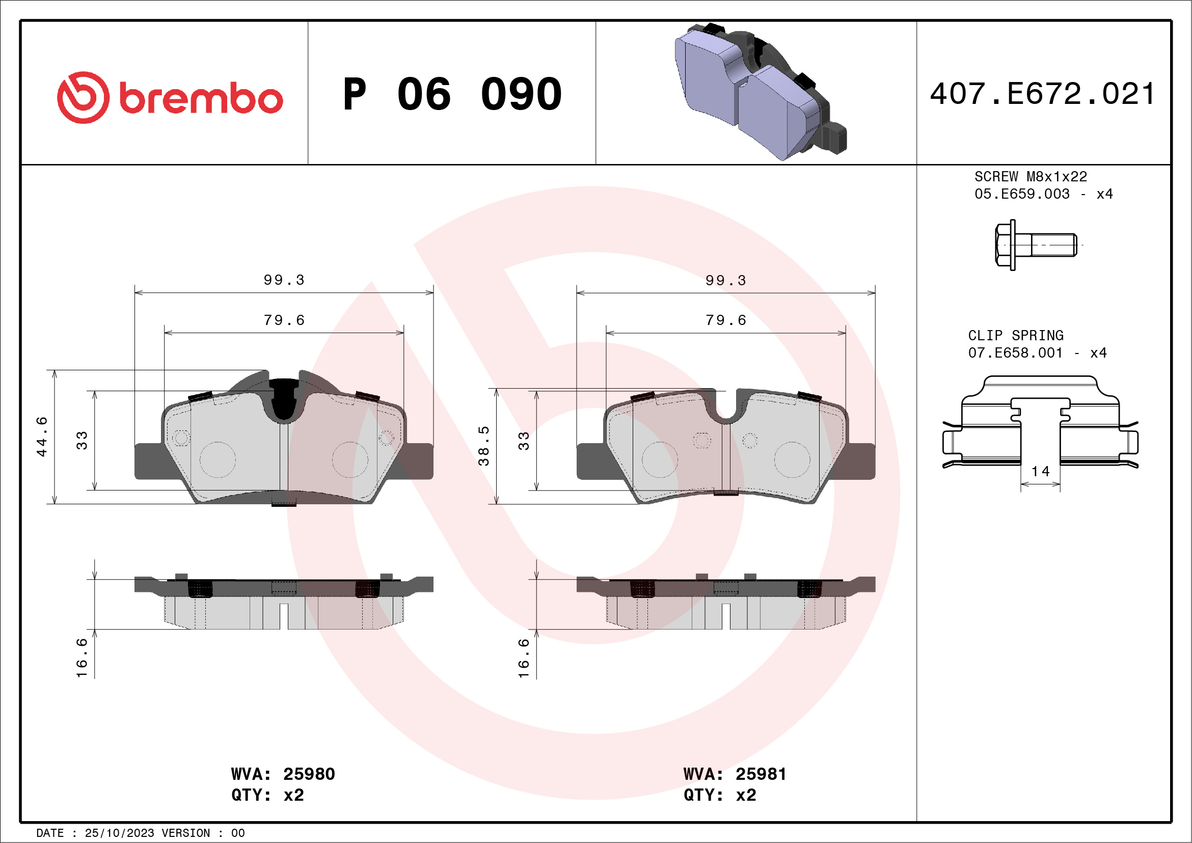 Brake Pad Set, disc brake (Rear axle)  Art. P06090