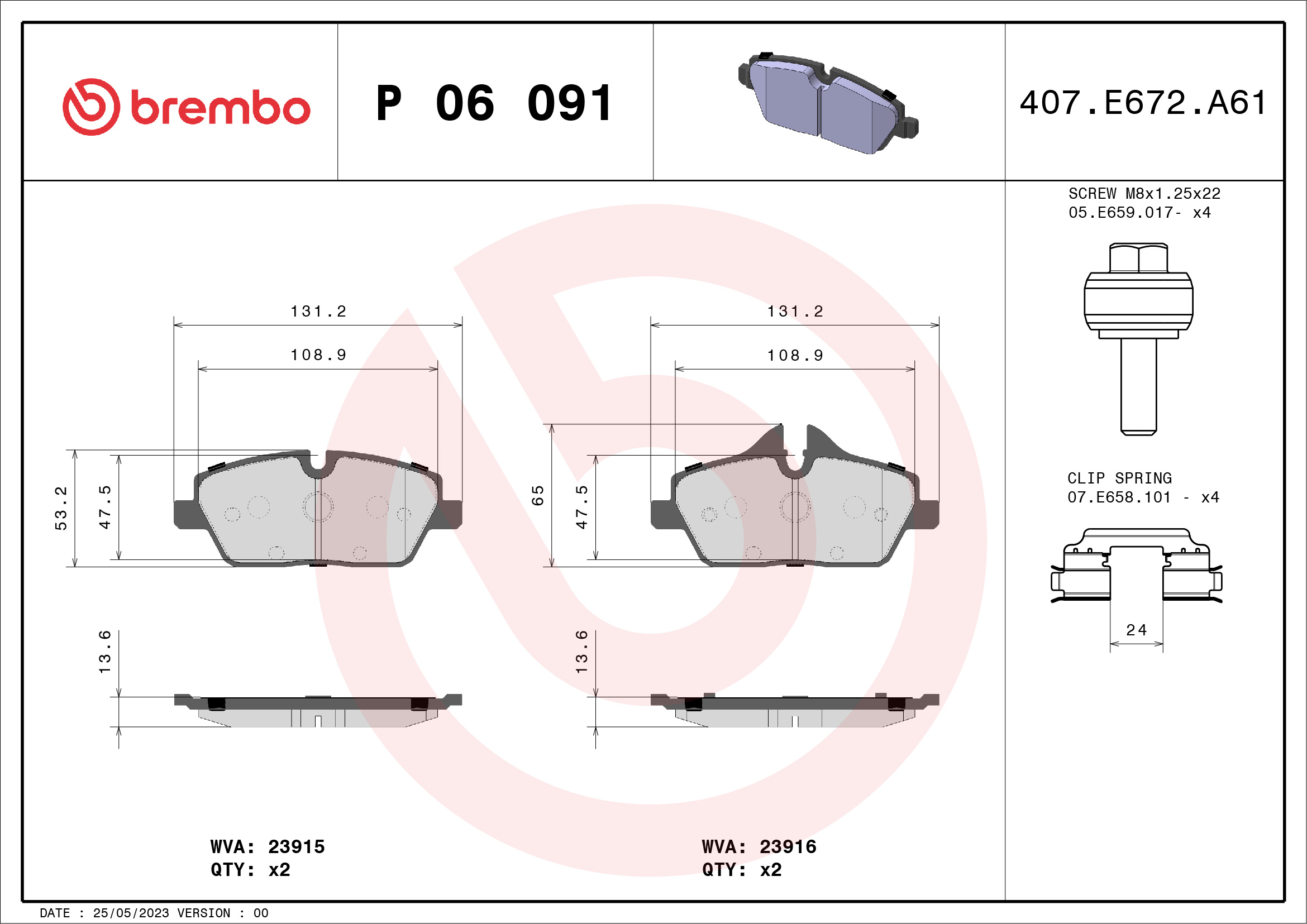 Brake Pad Set, disc brake (Front axle)  Art. P06091