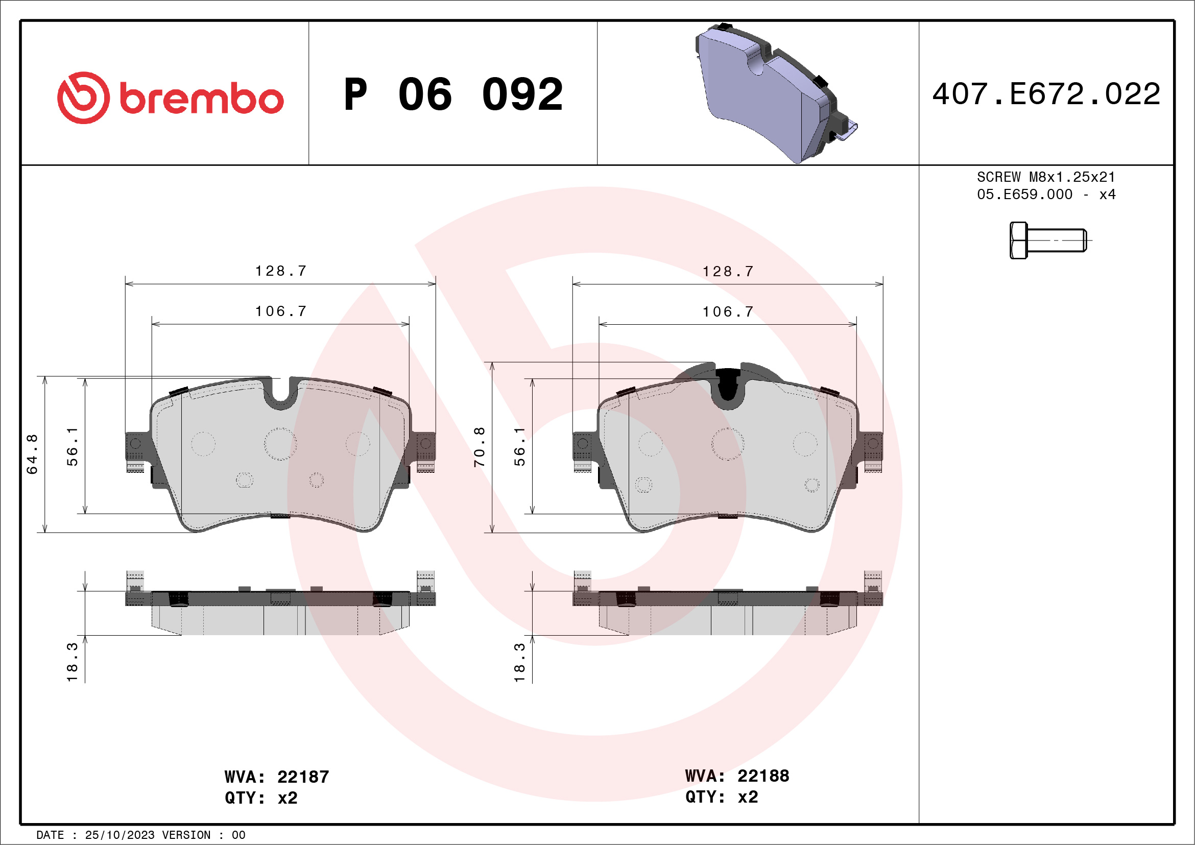 Brake Pad Set, disc brake (Front axle)  Art. P06092