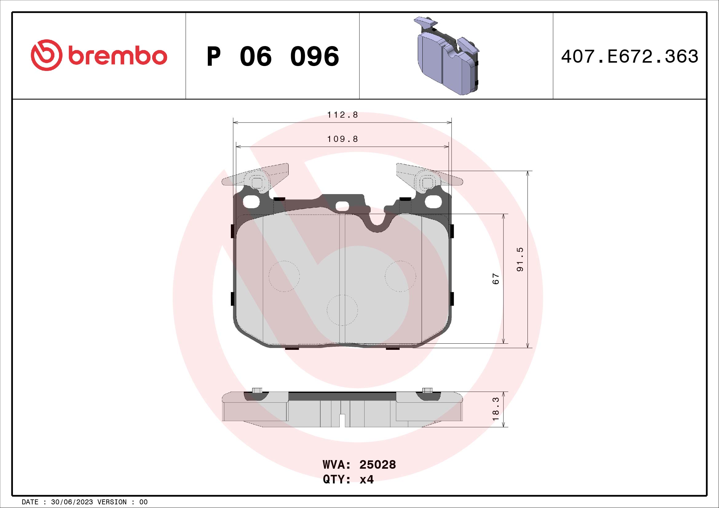 Brake Pad Set, disc brake (Front axle)  Art. P06096