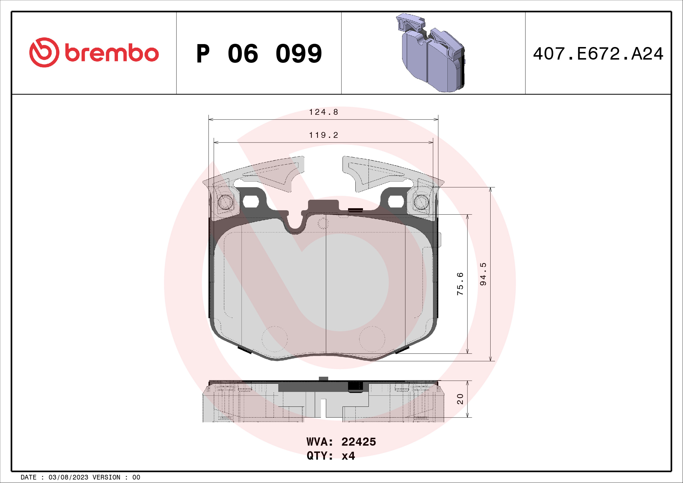 Brake Pad Set, disc brake (Front axle)  Art. P06099